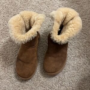UGG Tan and Cream Shearling Ankle Boots